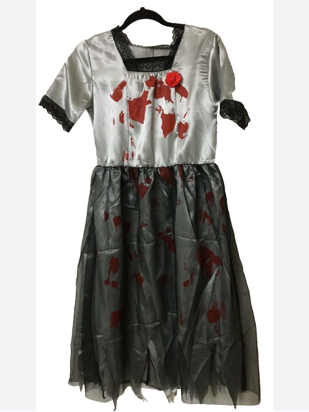 Girls Silver and Black Bloody Zombie Corpse Bride Dress